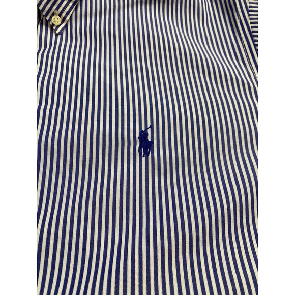 Ralph Lauren Shirt Mens 17.5 Blue White Stripe Pony Logo Button Up Preppy Career - Picture 4 of 10